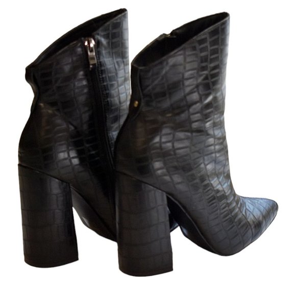 Nasty Gal Faux Black Patent Leather Croc  Ankle Boots - Picture 9 of 13